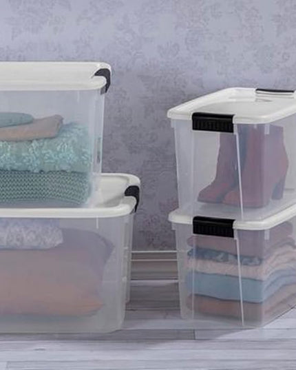 Sterilite 12-Pack Ultra Latching Box, Storage Bins with Lids, Clear Plastic, 30 Quart - Heavy-Duty Organizing Containers for Closet, Bathroom, and Office