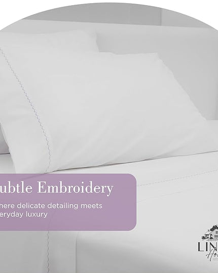 Linen Home 100% Cotton Percale Moon Scallop Hem Pillowcases King Size, Mauve Lavender, 2 Pieces of Pillow Case, Crisp and Cool Strong Bed Linen, 20 inches X 40 inches