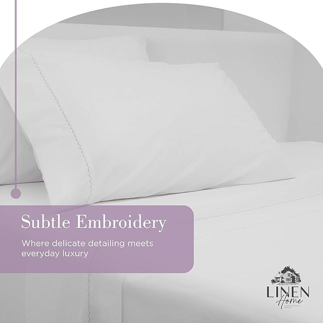 Linen Home 100% Cotton Percale Moon Scallop Hem Pillowcases Queen/Standard Size, Mauve Lavender, 2 Pieces of Pillow Case, Crisp and Cool Strong Bed Linen, 20 inches X 30 inches