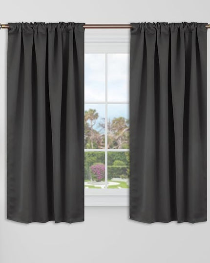 BGment Blackout Curtains 48 Inch Length for Cafe - 38 x 48 inch Curtains Rod Pocket and Back Tab Thermal Insulated Room Darkening Curtains for Kitchen/Bedroom, 2 Window Panels, Dark Grey