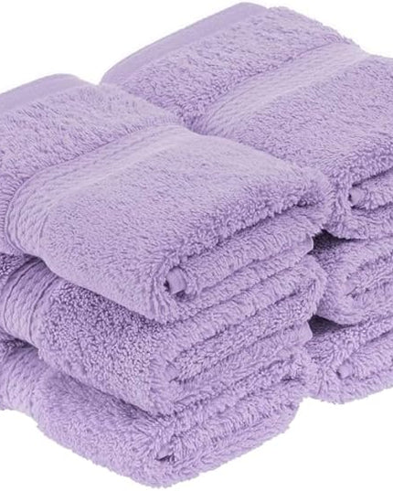 Superior Egyptian Cotton Pile Face Towel/Washcloth Set of 6, Ultra Soft Luxury Towels, Thick Plush Essentials, Absorbent Heavyweight, Guest Bath, Hotel, Spa, Home Bathroom, Shower Basics, Purple