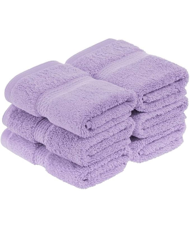 Superior Egyptian Cotton Pile Face Towel/Washcloth Set of 6, Ultra Soft Luxury Towels, Thick Plush Essentials, Absorbent Heavyweight, Guest Bath, Hotel, Spa, Home Bathroom, Shower Basics, Purple