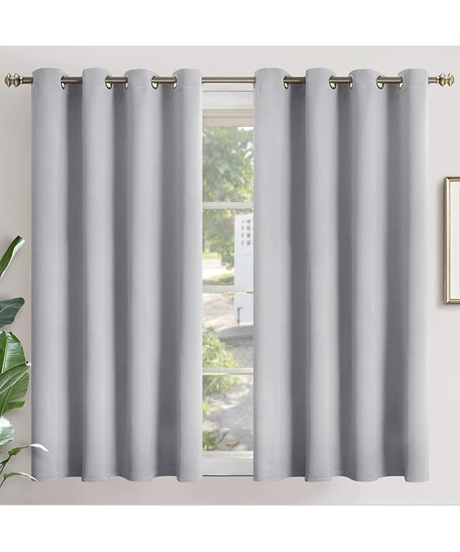 YoungsTex Short Blackout Curtains 45 Inches Length - Thermal Insulated with Grommet Room Darkening Window Drapes for Bedroom Basement Cafe, 2 Panels, 52 x 45 Inch, Light Grey