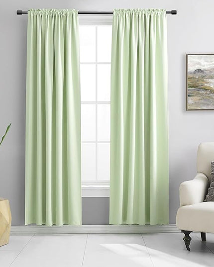 Light Green 80 Inch Length Room Darkening Curtain Panels/Drapes for Doorway- Energy Efficient Blackout Thermal Insulated Curtains(Lily Green,52 Width x 80 Inch,Set of 2 Panels)