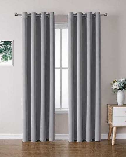 ChrisDowa Grommet Blackout Curtains for Bedroom and Living Room - 2 Panels Set Thermal Insulated Room Darkening Curtains (Light Grey, 52W x 95L)