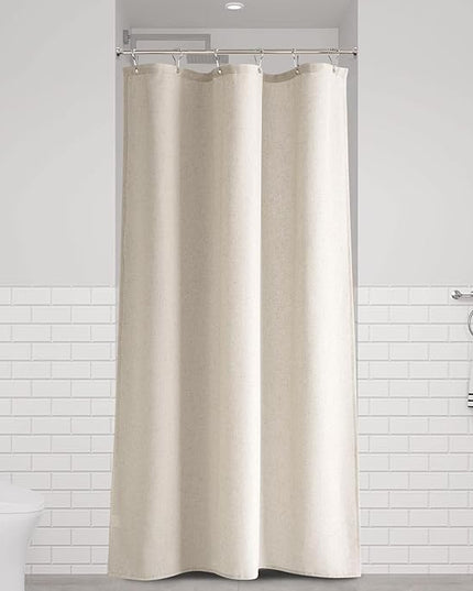 Naturoom 36 Inch Shower Curtain - Stall Narrow Half Green Linen Ultra Thick Fabric Shower Curtain Set with Hooks, Boho Farmhouse Rustic RV Camper Bath Curtains for Bathroom, Light Tan, 36x72