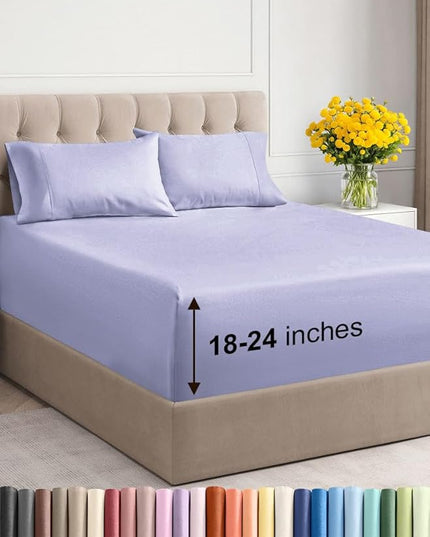 Extra Deep Twin Sheet Set - 4 Piece Breathable & Cooling Sheets - Hotel Luxury Bed Sheets Set - Easy & Secure Fit - Soft, Wrinkle Free & Comfy Sheets Set - Lavender Sheet Set with Extra Deep Pockets