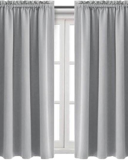 DWCN Blackout Curtains Room Darkening Thermal Insulated Bedroom Curtains Window Curtain Panels, 52 x 45 inches Long, Set of 2 Silver Grey Rod Pocket Drapes