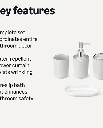 Amazon Basics Complete Bathroom Set - 18-Piece with Shower Curtain, Bath Mat and Accessories, 72 x 72 inch, White