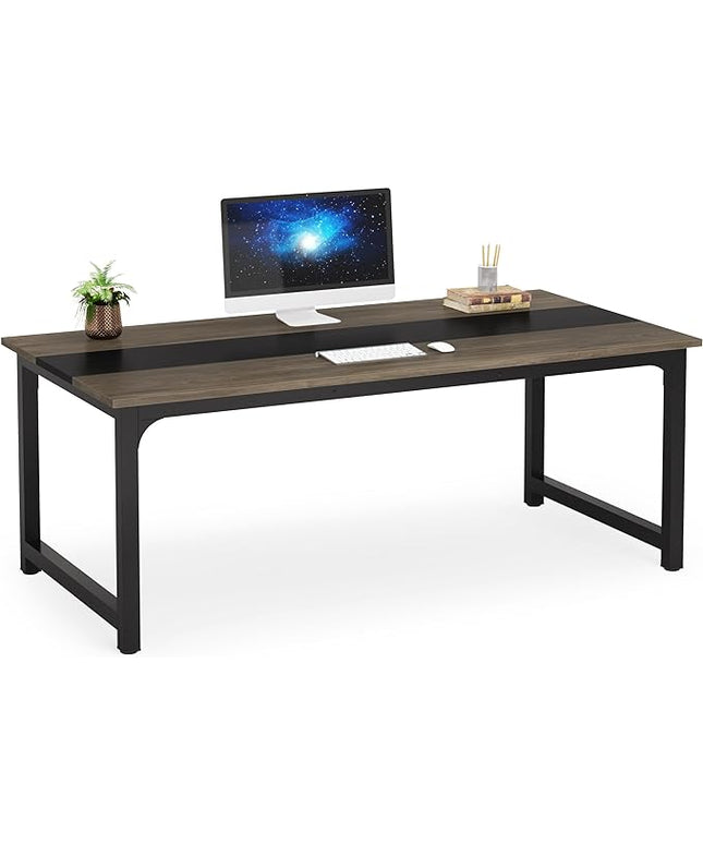 Tribesigns Modern Computer Desk, 70.8 x 31.5 inch Large Office Desk Computer Table Study Writing Desk Workstation for Home Office, Grey/Black