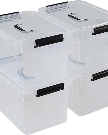 Kiddream 10.5 Quart Clear Storage Boxes, Plastic Bins with Lids and Handles Set of 4
