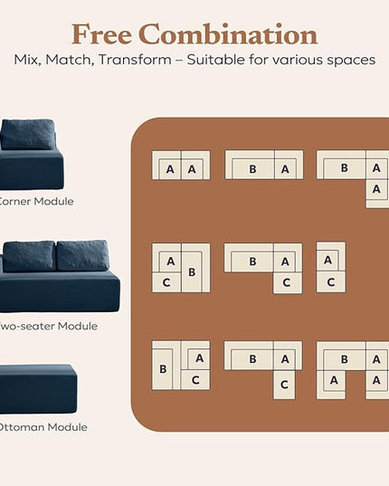 106" 3-Seater Sofa, Cloud Modular Sofa with Certified Foam, Upholstered Floor Sofa with Deep Seat, Upholstered Sofa for Bedroom Living Room, No Assembly Required (Teddy Boucle, Blue)