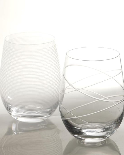 Etched Stemless Wine Glasses for Red or White Wine (Set of 4), 18-Ounces, Large Wine Glasses for Cabernet, Pinot Noir, Burgundy, Bordeaux, Clear, Etched