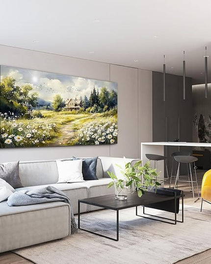 ERQINHUA Large Wall Art For Living Room Canvas Wall Decor For Bedroom Field Scenery Flower Watercolour Painting Office Decorations Stretched And Framed Wall Pictures Artwork Home Decor 30"X60"