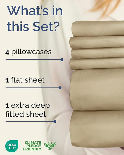 Extra Deep Cal King Sheet Set - 6 Piece Breathable & Cooling Sheets - Hotel Luxury Bed Sheets Set - Easy & Secure Fit - Soft, Wrinkle Free & Comfy Sheets Set - Beige Sheet Set with Extra Deep Pockets