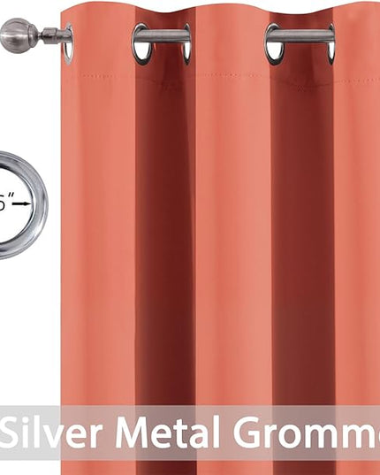 Yakamok Thermal Curtains Blackout Curtain Panels, Room Darkening Solid Grommet Top Window Drapes for Dedroom, 42x72 inch, Coral Orange, 2 Panels