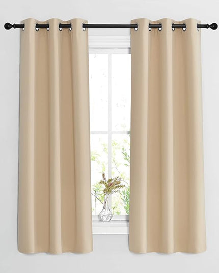 NICETOWN Blackout Curtain Panels for Living Room - Window Treatment Thermal Insulated Solid Grommet Vertical Drapes Window Treatments for Bedroom (Biscotti Beige, Set of 2, 37 by 63 Inch)