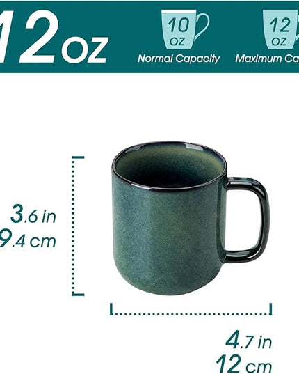 vancasso STARRY Coffee Mugs Set, 12 oz Ceramic Coffee Cups for Latte Hot Tea Cappuccino Cocoa Milk Stoneware Cups Set of 6, Dishwasher & Microwave Safe, Green