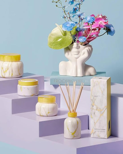 Capri Blue Modern Marble Reed Diffuser Set - Includes Reed Diffuser Sticks, Scented Oil & Glass Bottle - Luxury Scents for Bedroom Decor & Bathroom Air Freshener - Pineapple Flower (5.7 fl oz)
