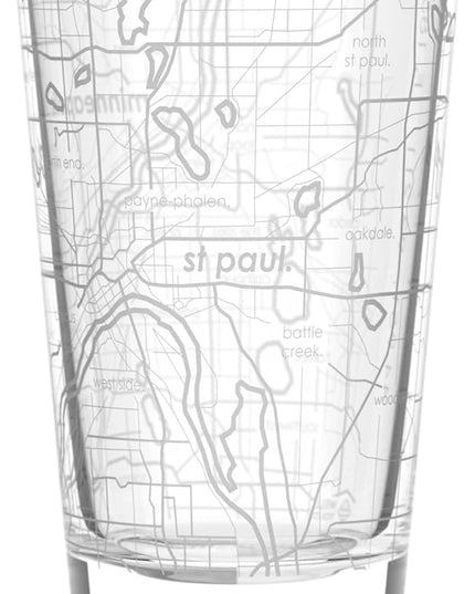 Well Told Engraved Minneapolis Minnesota Map Pint Glass, Etched Beer Gift (16 oz, Clear) City Map Pint, Custom City Glassware, Gifts For Beer Lovers
