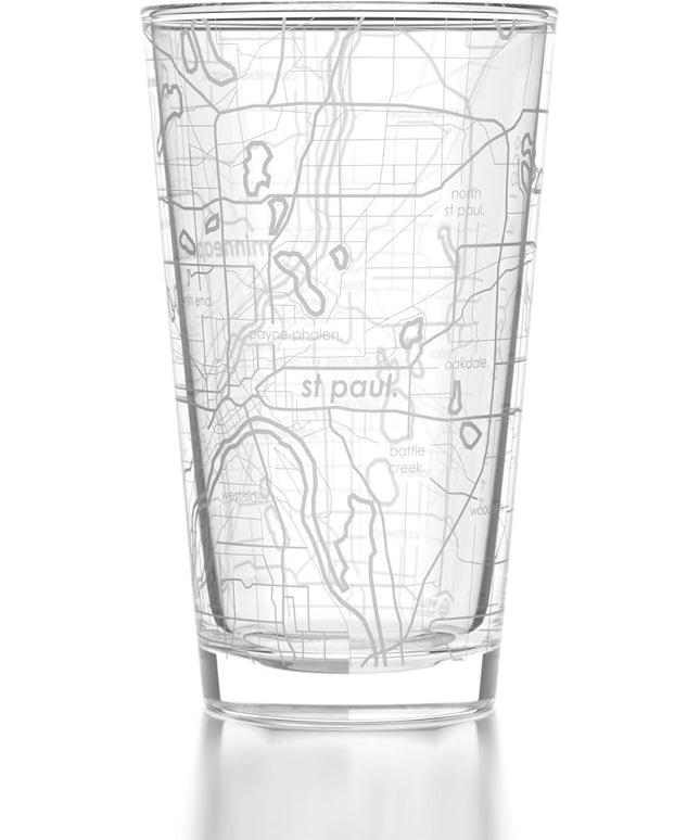 Well Told Engraved Minneapolis Minnesota Map Pint Glass, Etched Beer Gift (16 oz, Clear) City Map Pint, Custom City Glassware, Gifts For Beer Lovers