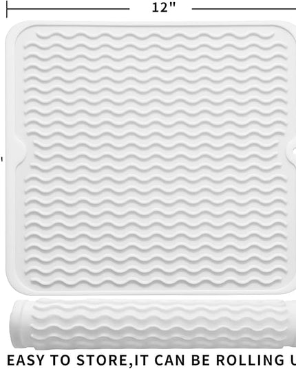 Silicone Dish Drying Mat for Multiple Usage,Easy clean,Eco-friendly,Heat-resistant Silicone Mat for Kitchen Counter or Sink,Refrigerator or Drawer liner White M 12 inches x 12 inches