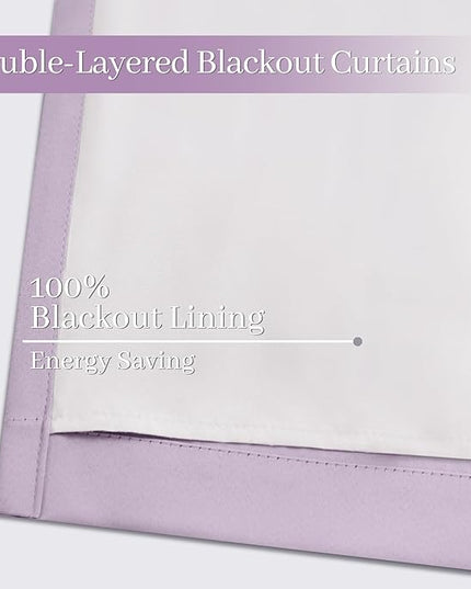 Yakamok Lilac 100% Blackout Curtains 84 Inches Long with 2 Thick Layers-Light Purple Room Darkening Thermal Insulated Window Curtain Set of 2 Panels for Bedroom Living Room 52x84 Inches,Lavender