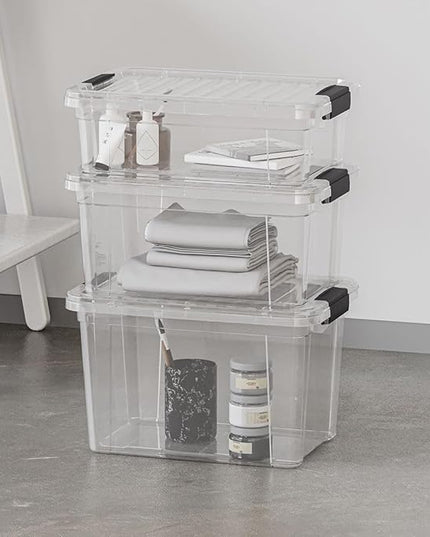 Superio Storage Bins with Lids- 8 Pack, 4.5 Qt Clear Boxes for Organizing, Stackable Plastic Containers- BPA Free, Non-Toxic, Odor Free, Organizer for Home, Office, Dorm
