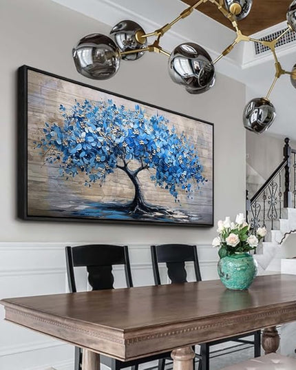 ERQINHUA Large Canvas Wall Decor For Living Room Farmhouse Wall Art For Bedroom Black Framed Mural Abstract Paintings Blue Tree Wall Pictures Artwork Office Decoration Dormitory Home Decor 30x60 In