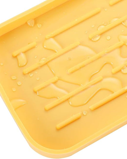 Silicone Kitchen Sink Organizer Tray for Multiple Usage,Easy Clean,Eco-Friendly Sponges Holder for Kitchen Bathroom Counter or Sink,Dish Soap Dispenser,Scrubber,Bottle,Cup Yellow 10”x 5.3”