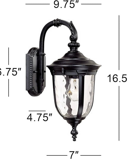 John Timberland Bellagio European Outdoor Wall Light Fixture Black Aluminum Metal 16.5" Clear Hammered Glass Decor for Exterior House Porch Patio Outside Deck Garage Yard Front Door Garden Home