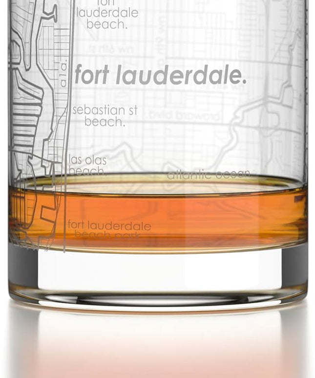 Well Told Engraved Fort Lauderdale Florida Map Rocks Glass, Old Fashioned Glassware (11 oz, Clear) Etched Bourbon Tumbler, Gifts For Whiskey Lovers