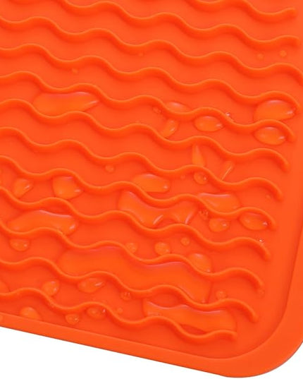 Silicone Dish Drying Mat for Multiple Usage,Easy clean,Eco-friendly,Heat-resistant Silicone Mat for Kitchen Counter or Sink,Refrigerator or drawer liner Orange L 16 inches x 12 inches