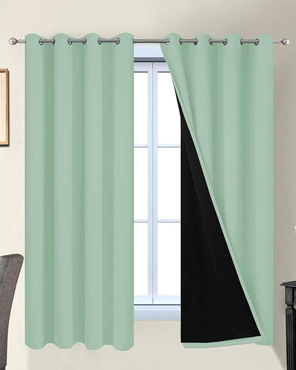 Yakamok Sage 100% Blackout Curtains, Total Blackout Lined Curtain Panels for Bedroom, 2 Thick Layers Grommet Top Thermal Insulated Blackout Drapes for Living Room(52Wx63L, Light Sage, 2 Panels)