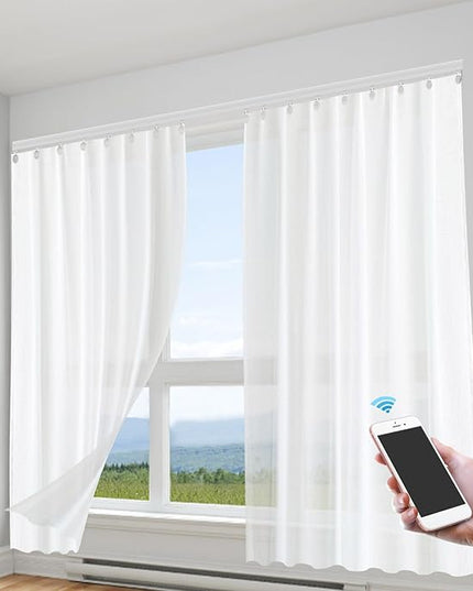 Electric Curtain Track with Remote Control 7-13ft Adjustable Length, Motorized Curtain System Compatible with for App and Voice Controlled Automation
