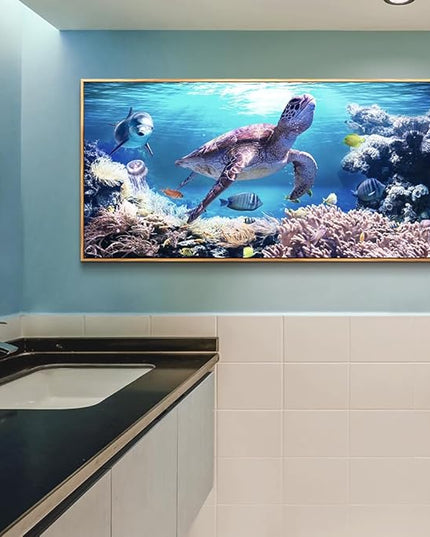 Wapluam Framed Canvas Wall Art - Large Decor for Living Room, Office, Bedroom - Sea Turtles, Blue Ocean - 30" x 60"