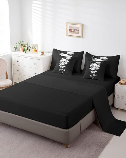 Feelyou 7 Piece Death Moth Bed in a Bag Full Rustic Garden Flower Sheet Set Sun and Moon Galaxy for Boys Girls Kids Gothic Skull Skeleton Bedding Comforter Boho Style Cushion Covers