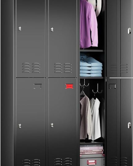 Aobabo Upgraded Metal Storage Locker for Employees, 6 Doors Metal Lockers Cabinet with Lock and Name Card Slot, Industrial Storage with 18 Hooks, for Office Gym, Assembly Required, Black