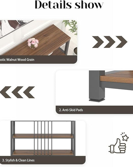 FOLUBAN Console Table for Entryway, Narrow Sofa Table with 3 Tier Storage Shelf for Living Room Hallway Behind Couch, Rustic Walnut