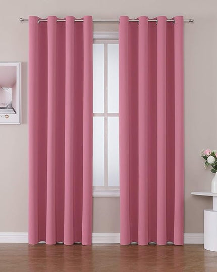 ChrisDowa Room Darkening Curtains 80 Inches Long 2 Panels Set for Living Room, Grommet Thermal Insulated Blackout Curtains for Bedroom (Pink, 52 x 80 Inch)
