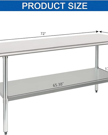 HARDURA Stainless Steel Table 24X72 Inches with Undershelf and Galvanized Legs NSF Heavy Duty Commercial Prep Work Table for Restaurant Kitchen Home and Hotel