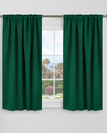BGment 40 Inch Length Blackout Curtains for Cafe - 38 x 40 inch Short Window Curtains Rod Pocket and Back Tab Thermal Insulated Room Darkening Curtains for Kitchen Bathroom, 2 Panels, Emerald