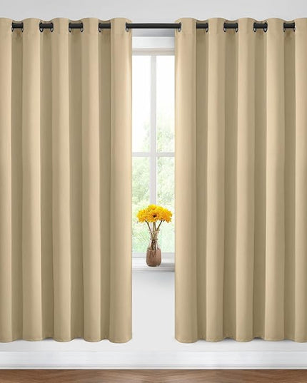 Yakamok Blackout Curtains Room Darkening Thermal Insulated Window Panels,Solid Grommet Top Drapes for Bedroom/Living Room(62Wx72L, Beige, 2 Panels)