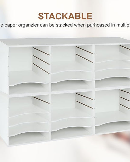 EMERIT Paper Organzier Wood Desktop Organizer Storage Letter Tray File Sorter with Adjustable Shelves for Home Office