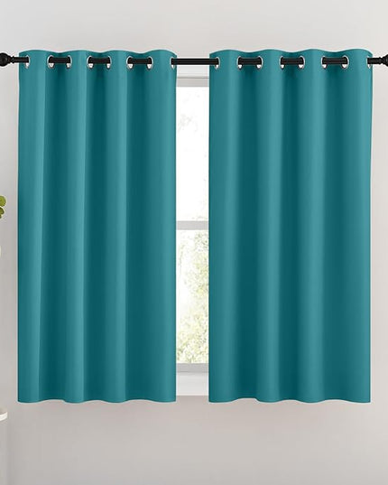 NICETOWN Blackout Curtains 54 inches Long for Bedroom - Grommet Room Darkening Solid Window Treatments Thermal Curtains for Nursery Room, Peacock Teal, W46 x L54, 2 Panels