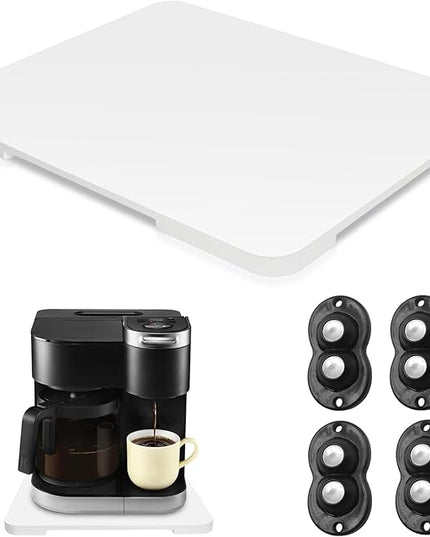 Appliance Slider 360° Rolling Tray for Coffee Maker- Bamboo Coffee Pot Slider Tray Countertop Rotation Sliding Tray with Wheels, Small Appliances Mat Easily from Under The Cabinet White(13.9"×11.6")