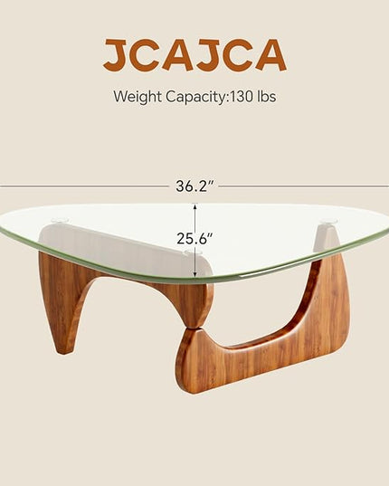 Coffee Table for Living Room Mid Century Modern Center Table with Glass Top, Walnut Transparent