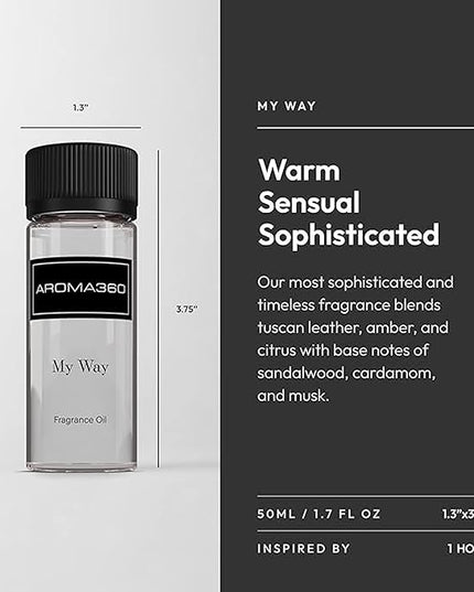 Aroma360 - My Way Fragrance Oil Blend - Hotel Inspired for Luxury Essential Oil Diffusers - Aromatherapy Scent Diffuser - Lush Sandalwood, Warm Cedar, and Delicate Florals - 50ML