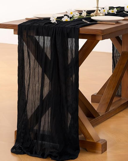 Socomi 6pcs Black Christmas Cheesecloth Table Runner Boho Rustic Gauze 120 inch 10FT Cheese Cloth Runner for Wedding Party Baby Shower Birthday Home Decor Holiday Decorations