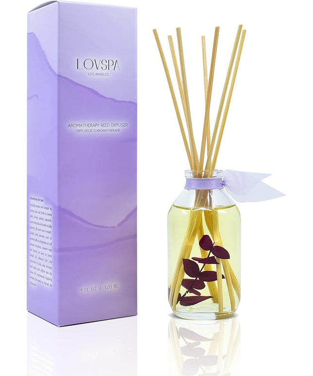 LOVSPA Reed Diffuser Set, DE-Stress Lavender Eucalyptus Scented Oil Diffuser with Sticks, Home Fragrance Accessories for Bathroom Shelf Decor, Aroma Diffusers for Home or Office Desk, USA Made